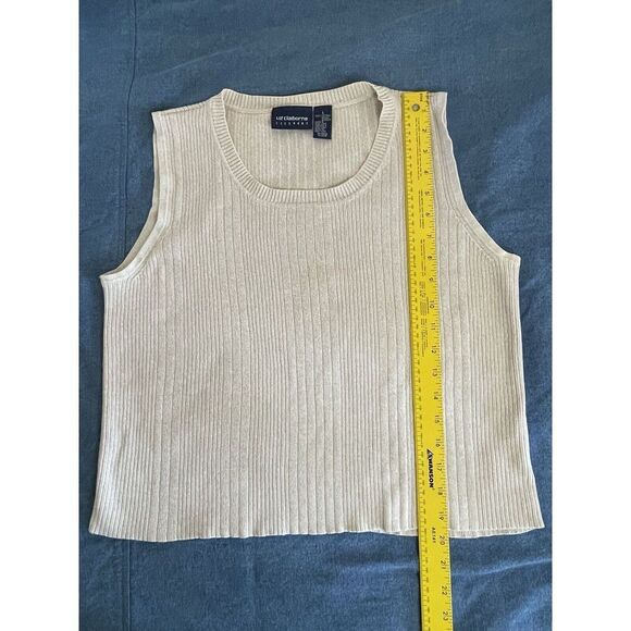 VTG Liz Claiborne Sweatervest Womens LG Beige Knit Preppy Sporty 90s Neutral - Picture 4 of 5